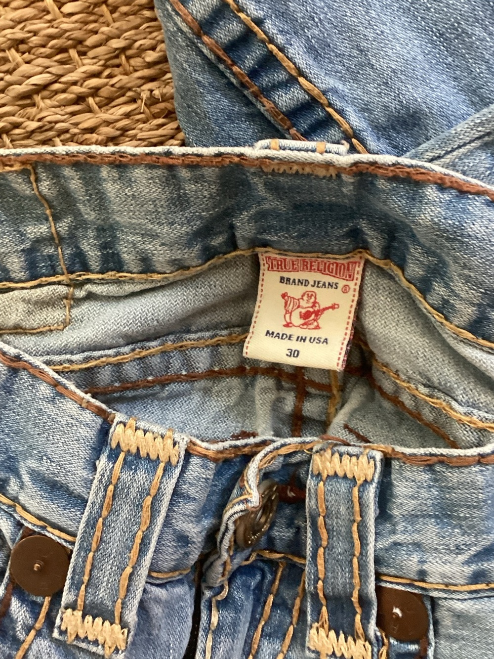 True Religion  mens Light Blue Boot Cut Jeans with Contrast Stitching - Picture 3 of 3